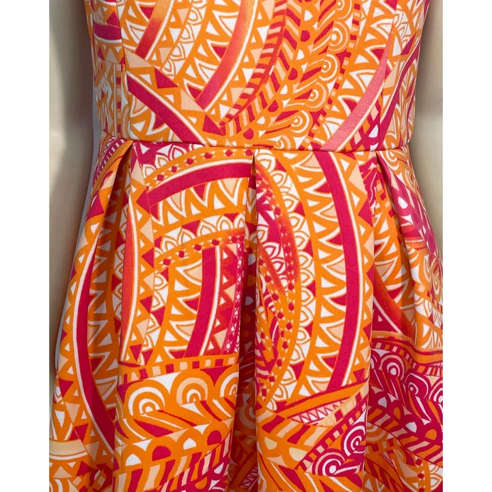 Sandra Darren Sz 8 Fit & Flare Dress Orange & Pink Paisley Scuba Knit Dopamine - Picture 5 of 11